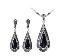 PVUVTNAHW Set di gioielli vintage neri for donna, con ciondolo a goccia, collane e orecchini con strass