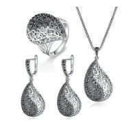 PVUVTNAHW Set di gioielli Waterdrop, orecchini e collana vintage cavi, misura anello 7-8-9 for donna(8)