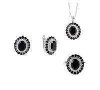 PVUVTNAHW Set di orecchini, collana e anello in spinello nero naturale in argento S925 di lusso for donne, anniversario(10)