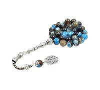PVUVTNAHW Tasbih - Braccialetto islamico con pietre di agata blu di fuoco, 33 45 51 66 99 rosario Misbaha Eid regalo gioielli in stile turco, Misura unica, 99 perline, Agata
