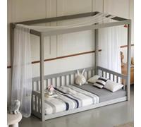 PVWIIK Letto a baldacchino con recinzione per ragazze e ragazzi, letto da pavimento Montessori con guardrail di sicurezza per ragazze e ragazzi, senza bisogno di molle, grigio