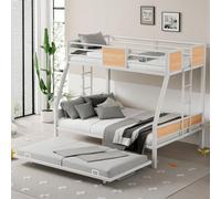 PVWIIK Letto a castello matrimoniale con letto a castello, resistente, robusto, con guardavia di sicurezza e scala, per bambini, ragazzi, ragazze, adolescenti, design salvaspazio e senza bisogno di