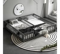 PVWIIK Letto a pavimento con rete doppia con recinzione, per ragazze e ragazzi, letto Montessori con guardrail di sicurezza, per ragazze e ragazzi, senza bisogno di molle, grigio