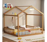 PVWIIK Letto a pavimento con telaio doppio con tetto e recinto per ragazze e ragazzi, letto Montessori con guardrail di sicurezza per ragazze e ragazzi, senza bisogno di molle, bianco