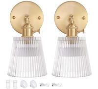 PVYGDXYI Applique da Parete Senza Fili, Ricaricabile, con Telecomando, dimmerabile, per Interni, retrò, Ricaricabile, Oro, con Paralume in Vetro, E27, Lampada Vintage, 2 Pezzi, Bianco