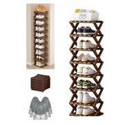 PVYGDXYI Lo Scaffale in Bambù A 9 Livelli Senza Montaggio, Scarpiera Ad Angolo Pieghevole Verticale, Scaffale Multifunzione Salvaspazio per Scarpe da Ingresso, Libri e Piante Walnut Wood Color 8-Tier