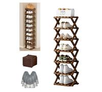 PVYGDXYI Lo Scaffale in Bambù A 9 Livelli Senza Montaggio, Scarpiera Ad Angolo Pieghevole Verticale, Scaffale Multifunzione Salvaspazio per Scarpe da Ingresso, Libri e Piante Walnut Wood Color 7-Tier
