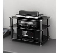 PVYGDXYI Mobile multimediale AV con ripiani in vetro temperato e gestione dei cavi, torre audio rack piccolo centro di intrattenimento per soggiorno (nero, 35 cm)