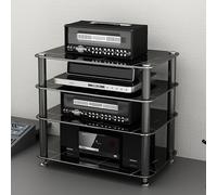 PVYGDXYI Mobile multimediale AV con ripiani in vetro temperato e gestione dei cavi, torre audio rack piccolo centro di intrattenimento per soggiorno (nero, 48 cm)