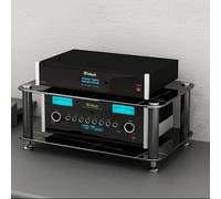 PVYGDXYI Mobile multimediale AV con ripiani in vetro temperato e gestione dei cavi, torre audio rack piccolo centro di intrattenimento per soggiorno (nero, 22 cm)