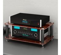 PVYGDXYI Mobile multimediale AV con ripiani in vetro temperato e gestione dei cavi, torre audio rack piccolo centro di intrattenimento per soggiorno (marrone, 22 cm)