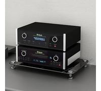 PVYGDXYI Mobile multimediale AV con ripiani in vetro temperato e gestione dei cavi, torre audio rack piccolo centro di intrattenimento per soggiorno (nero, 4 cm)