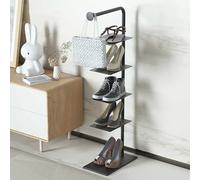 PVYGDXYI Scarpiera a torre stretta a 5 ripiani in metallo con gancio, organizer verticale per scarpe, 5 paia di scarpe, salvaspazio, per ingresso, corridoio, soggiorno (nero)