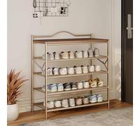 PVYGDXYI Scarpiera aperta in metallo pieghevole per scarpe da ginnastica, ripiani regolabili in rete con ripiani superiori in legno, per ingresso della porta d'ingresso (60 cm)