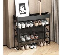 PVYGDXYI Scarpiera autoportante con rotazione a 360°, 4 ripiani stretti, in metallo robusto, semplice e moderno, per ingresso e corridoio (nero, 90 cm)