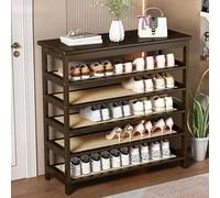 PVYGDXYI Scarpiera autoportante in bambù a 6 ripiani stretti, organizer verticale per scarpe, con ripiani in legno per ingresso (marrone, 96 cm)