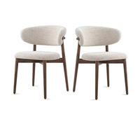 PVYGDXYI Set di 2 sedie da Pranzo Moderne di metà secolo, sedie da Pranzo in Legno massello con Cuscino in Lino e Schienale Curvo, sedie da Cucina Imbottite per Soggiorno e Cucina (2, Noce)