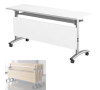 PVYGDXYI Tavolo da riunione Mobile con Ruote e Piano Ribaltabile, Tavolo da conferenza Pieghevole con Struttura in Metallo Resistente, per Ufficio Domestico (Bianco, 160x50x75 cm)