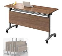 PVYGDXYI Tavolo da riunione Mobile con Ruote e Piano Ribaltabile, Tavolo da conferenza Pieghevole con Struttura in Metallo Resistente, per Ufficio Domestico e Classi (Marrone, 120x60x75 cm)