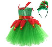 PW TOOLS Abito di Natale per Bambini,Vestiti da Elfo di Natale per Neonate,Bambino Carina Bambina da Elfo Costume da Regina Regali per Ragazze Bambini con Cappello Fancy Dress Up Outfit per Feste di