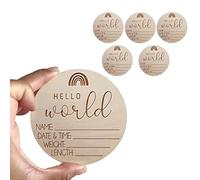 PW TOOLS Hello World Segno di Annuncio di Neonato, 5/10 Targa di Annuncio di Nascita del Bambino in Legno, Segno di Nascita del Neonato, Decorazione della Parete 'Asilo da 4 Pollici