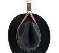 PW TOOLS Rack Porta Cappello da Cowboy, Corda portaoggetti per Cappello da Cowboy, Portaoggetti da Parete in Finta Pelle Marrone con Fibbia in Lega di Metallo Cromato per Cappello da Pescatore