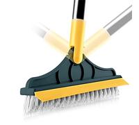 PW TOOLS Spazzola 2 in 1 per Pavimenti a Forma di V, Regolabile, con Tergipavimento, Testina Girevole di 120 Gradi, Nylon o Plastica, Stainless Steel, Giallo