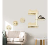 PwaHut Parete da arrampicata per gatti Set da parete da arrampicata per gatti da 4 pezzi con torre per immersione, 3 tiragraffi per alberi con amaca