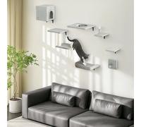 PwaHut Parete da arrampicata per gatti Set da parete da arrampicata per gatti da 7 pezzi con tiragraffi per piattaforma per casetta per gatti con palla sospesa