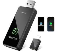 PWAYTEK 2 in 1 Adattatore Apple CarPlay Wireless 2025,Bluetooth 5.3 e Wi-Fi 5.8GHz, Converte Cablato in Wireless, USB-C/A Plug&Play, Compatibile con iPhone iOS 10+ e Altri Dispositivi, Auto 2016+