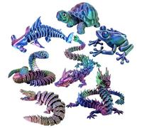 PWCTNT Drago 3D, animali mobili 3D per decorazione da scrivania e collezione, set da 7 pezzi con serpente drago coccodrillo rana squalo tartaruga ideale per la decorazione fantasia e il relax creativo