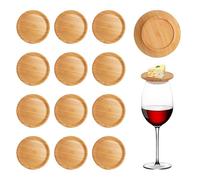 PWGHWG 12 Pezzi Topper Per Bicchieri da Vino in Bambù Circolare Wine Glass Charcuterie Topper Resistente alla caduta Bicchieri Vino Tagliere per Salumi Adatto per Antipasti e Dessert