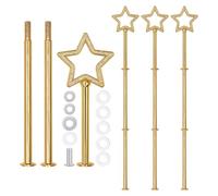 PWGHWG Set di 4 aste per alzate, 3 ripiani, a forma di stella, in metallo, per torte, ciambelle, frutta (piastra non inclusa)