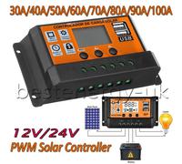 PWM Solar Panel Battery Charge Controller 12V/24V LCD Regulator Auto Dual USB