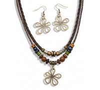 PWMDUX Collane bohémien da donna, collana regolabile a strati con perline di legno con orecchini a fiore cavo, gioielli bohémien di personalità