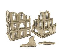 Pwork Wargames Urban Ruins 02 - Set di Elementi scenici di Città in rovina per Miniature in Scala 28mm/35mm - Tabletop Miniatures wargame 3D Scenery Terrain - MDF 3mm