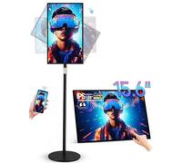 PWR4GTR Display pubblicitario touchscreen capacitivo da 15,6 pollici con supporto regolabile, batteria da 10000 mAh, monitor LCD commerciale Android 11 con riproduzione automatica, mirroring dello