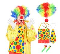 Pwsap 6Pcs Set di Costumi da Pagliaccio, Parrucca da Pagliaccio Naso da Pagliaccio Borsa Fischio Cravatte Parrucca Corta Riccia Party Travestimento Carnevale Halloween Cosplay Pasqua