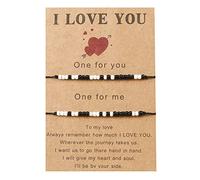 Pwsap Braccialetti Perline con Anelli, Braccialetti in Codice Morse Ti Amo, Regolabile Bracciali Coppie, Regalo per Amici Amiche Ragazze Donne Mogli Mariti