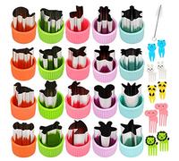 Pwsap Set di 31 Formine per Biscotti e Verdure, Mini tagliapasta in Acciaio Inox, per Dolci Biscotti Sushi Frutta Verdure, Stampo a Forma di Animali con 1 pz Pennello + 10 Cartoon stuzzicadenti