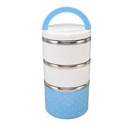Pwshymi Contenitore Termico Impilabile per il Pranzo in Acciaio Inossidabile, Portatile, Isolato, per la Preparazione dei Pasti, Feste e Vacanze, 3 Strati, 1,7 Libbre (Blu)