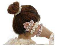 Pwshymi Elastici per Capelli con Perle da 5 Pezzi, Eleganti e Belli per Viaggi Scolastici e Feste in Bianco Beige Rosa Nero e Champagne