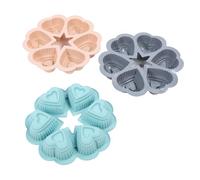 Pwshymi Set di Tortiere in Silicone a Forma di Cuore con Rivestimento Antiaderente per Torte Multiple, Teglia per Muffin Flessibile per Panettiere Domestico, 3 Pezzi