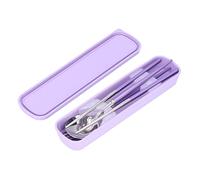 Pwshymi Set di Utensili da Viaggio, Posate in Acciaio Inossidabile con Bacchette, Cucchiaio e Forchetta, per il Posto di Lavoro della Scuola di Campeggio (Argento Viola)