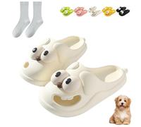 Pwzoax Big Eye Dog Slippers, Summer Cute Dog Sandals Tongue, 3D Funny Tongue Kiss Slipper Non-Slip Sandals for Women & Men (White,38-39)