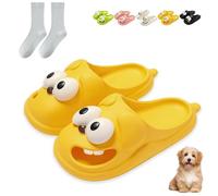 Pwzoax Big Eye Dog Slippers, Summer Cute Dog Sandals Tongue, 3D Funny Tongue Kiss Slipper Non-Slip Sandals for Women & Men (Yellow,36-37)