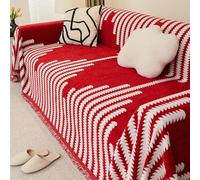 Pwzoax Boho Elegance Chenille Sofa Cover, Double-Sided Reversible Non Slip Fuzzy Pet Protective Mat Couch Covers, Machine Washable (Style A Red,180 * 420 cm / 70.87 * 165.35 in)