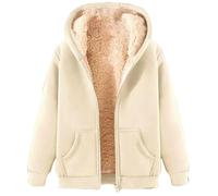 Pwzoax Fleece Jacket Women Zip up Hoodie Sherpa Lined Jackets Fall Winter Long Sleeve Coat with Pockets Casual Warm (Apricot,M)