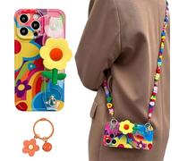 Pwzoax Flower with Lanyard Neck Strap Silicone Phone Case, off Phone Strap, Phone Lanyard Crossbody for iPhone 15 14 13 12 11 PRO Max (for iPhone 12promax,Phone Case+Wrist Strap+Lanyard)