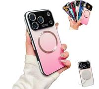 Pwzoax For iPhone Gradient Glass-Gloss Case Compatible with Magsafe, Magnetic phone Case with Full Camera Lens Protector for iPhone 17 16 15 14 13 Pro Max (16Plus,Pink)